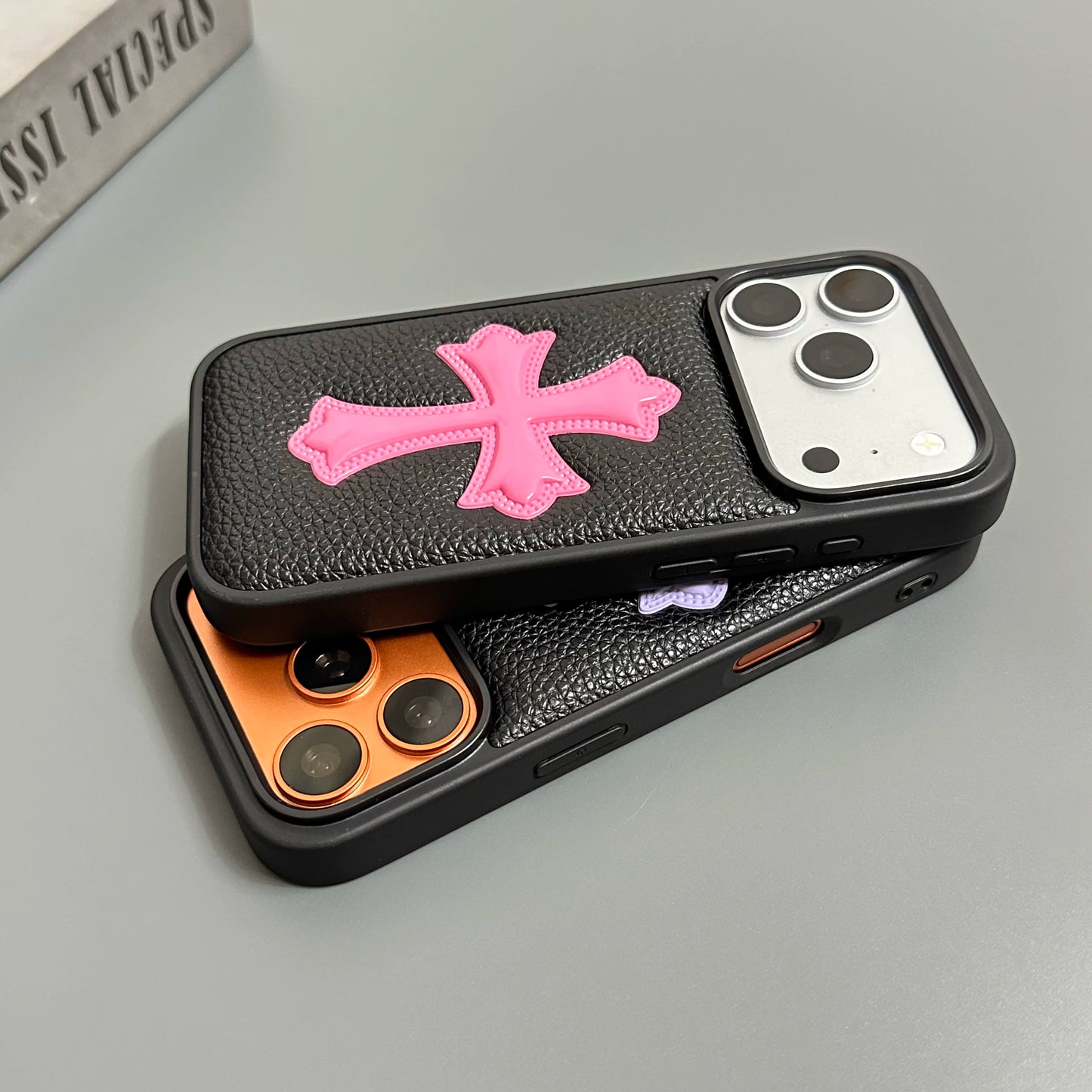 Embossed Cross Lychee Grain iPhone Case