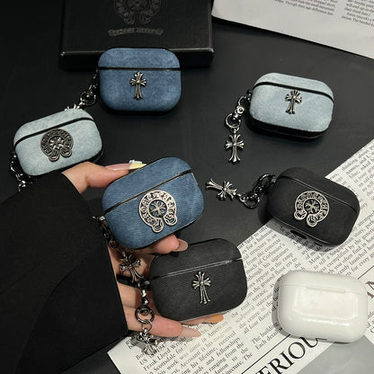 Denim Chrome Design AirPod Case With Charm