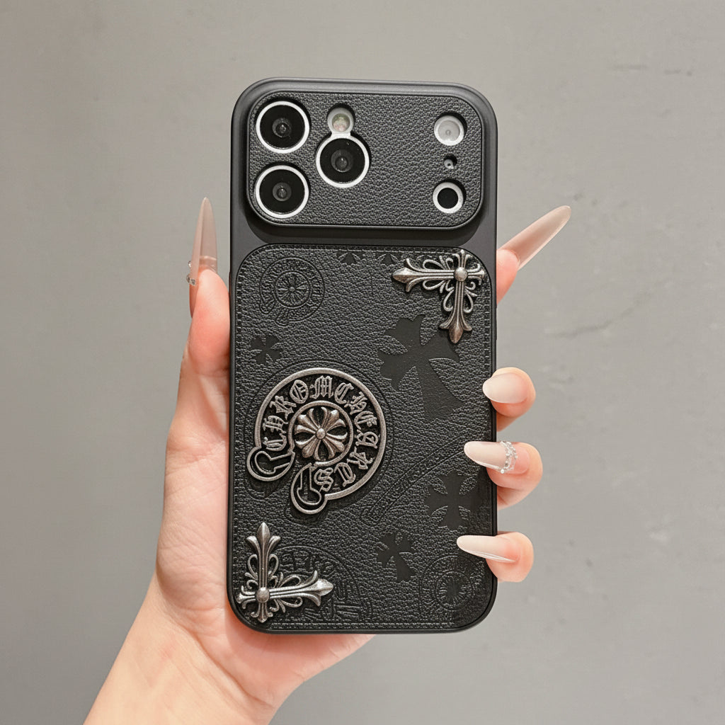 Chrome Luxe 3D Emblem iPhone Case – iPhone 14–17