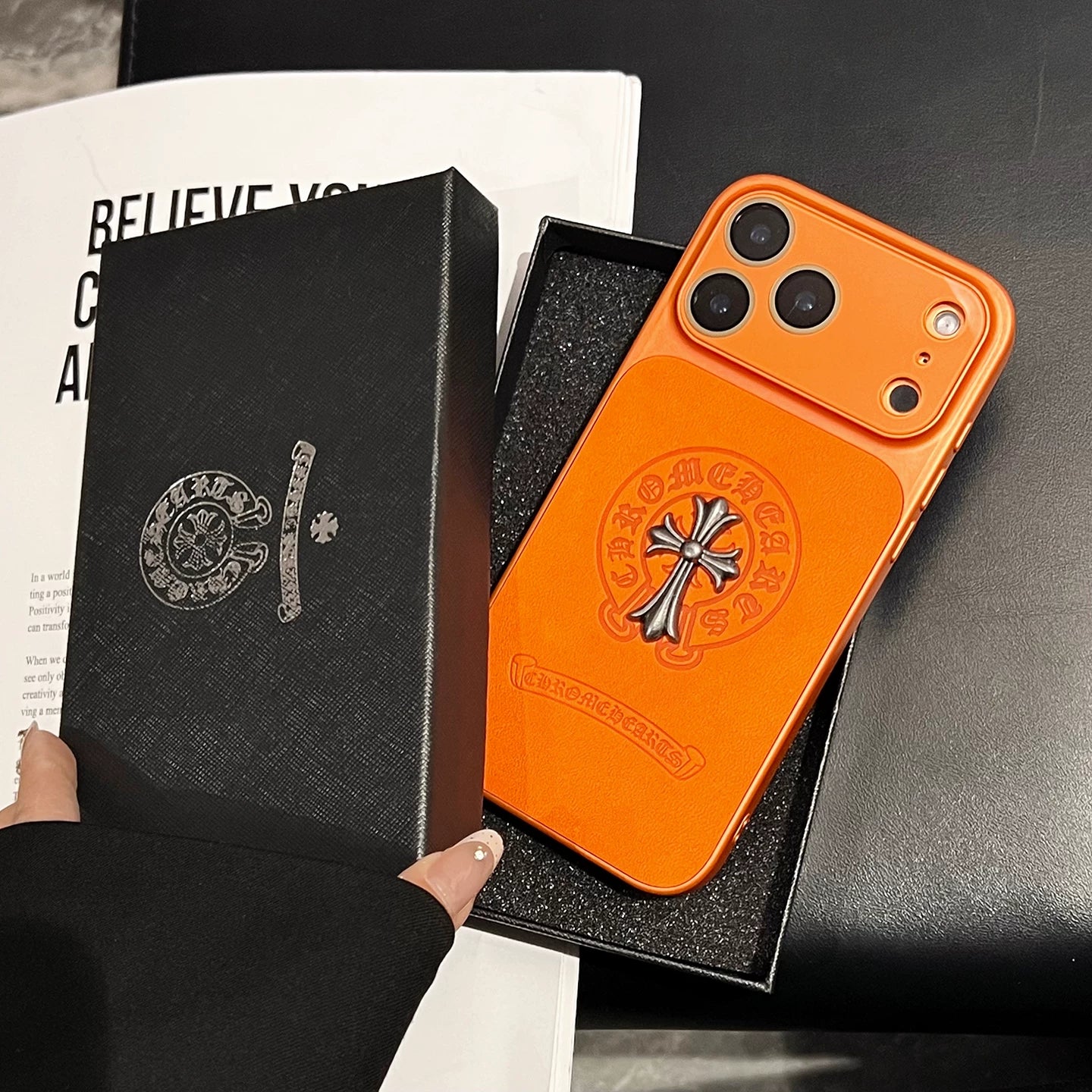 CR Heart Metal Cross Case – iPhone 14–17