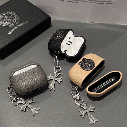 Grained Leather Chrome Cross AirPod Case