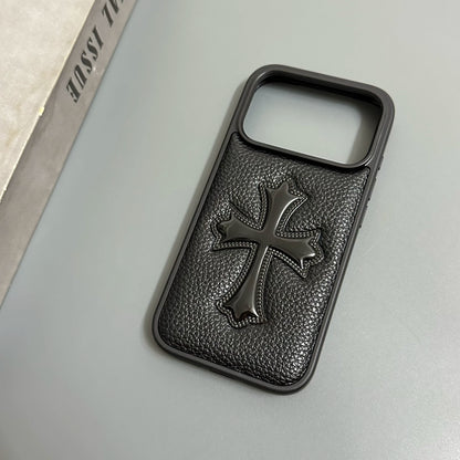 Embossed Cross Lychee Grain iPhone Case