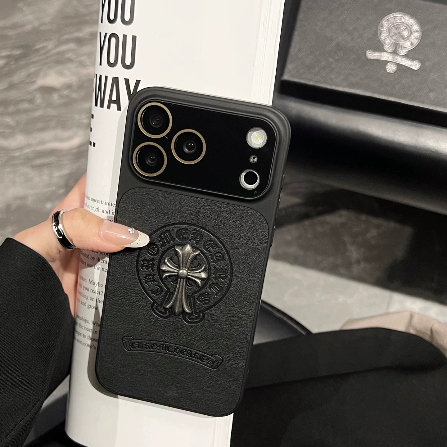 CR Heart Metal Cross Case – iPhone 14–17