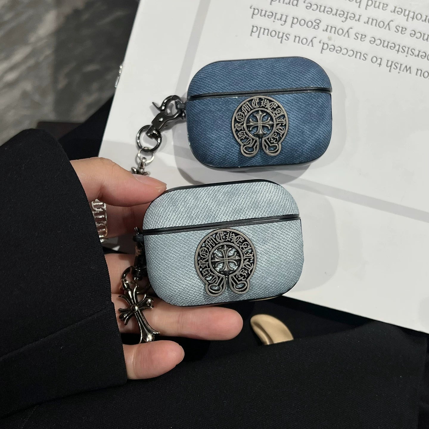 Denim Chrome Design AirPod Case With Charm