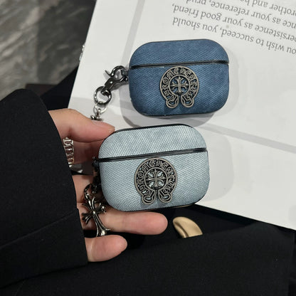 Denim Chrome Design AirPod Case With Charm