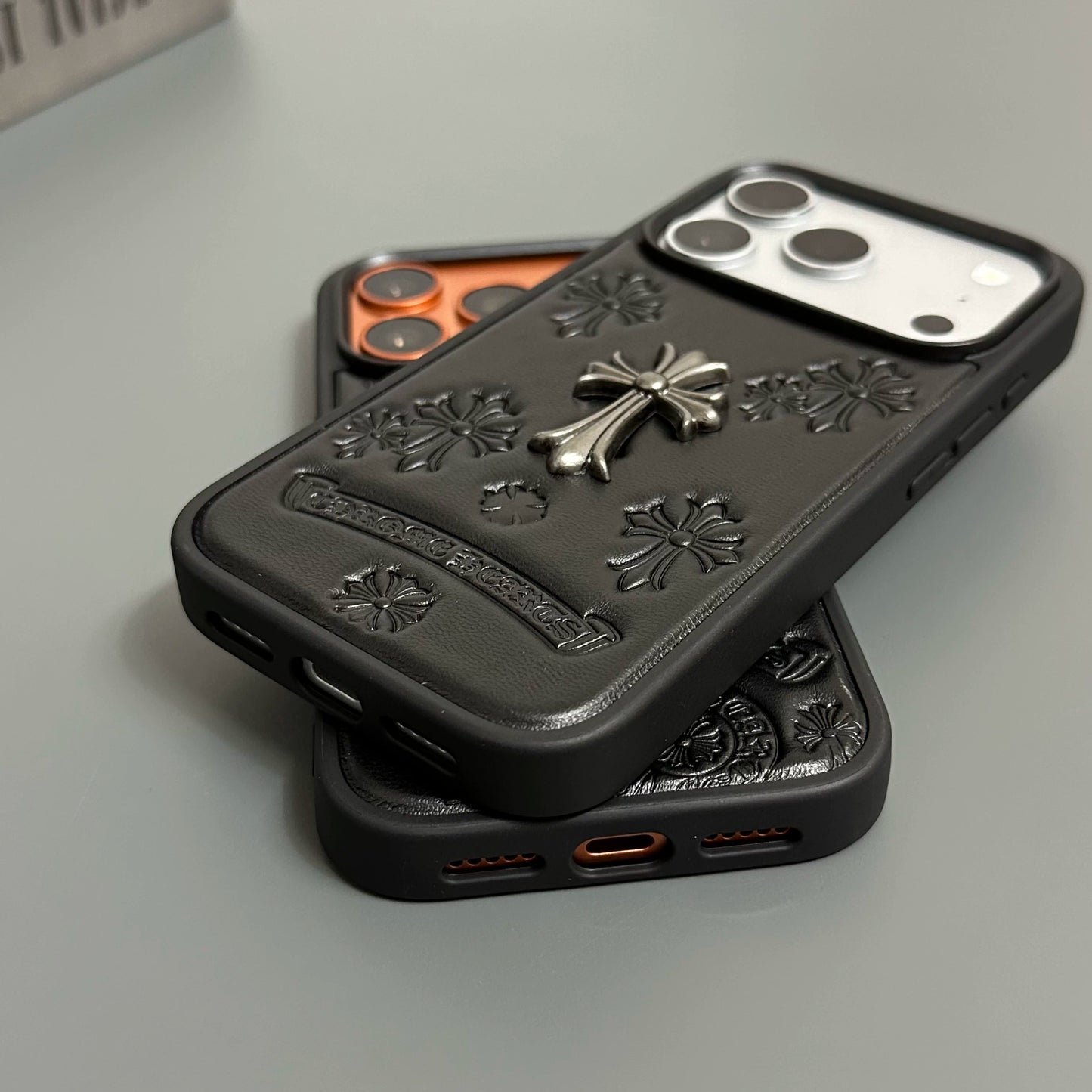 CR Hearts Embossed Leather Look iPhone Case