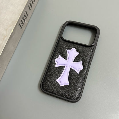 Embossed Cross Lychee Grain iPhone Case