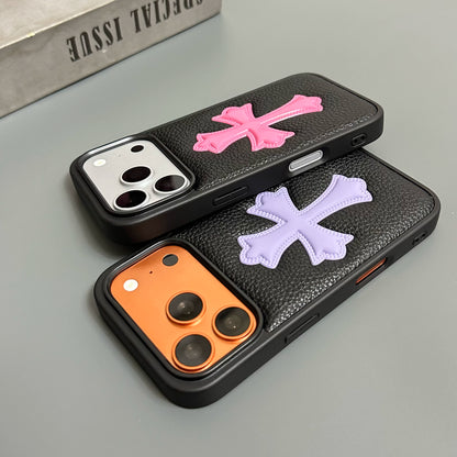 Embossed Cross Lychee Grain iPhone Case