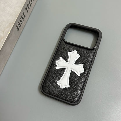 Embossed Cross Lychee Grain iPhone Case