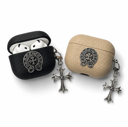 Grained Leather Chrome Cross AirPod Case