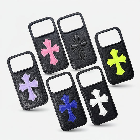 Embossed Cross Lychee Grain iPhone Case