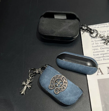 Denim Chrome Design AirPod Case With Charm
