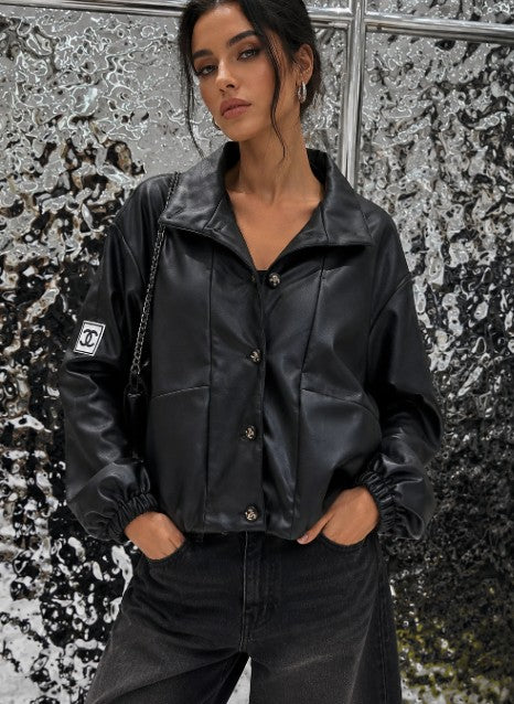 Oversized Luxe Leather Look Bomber Jacket
