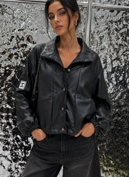 Oversized Luxe Leather Look Bomber Jacket
