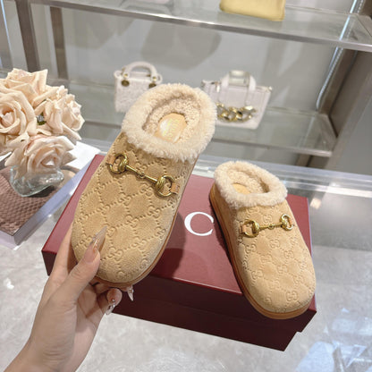 Suede & Shearling Horsebit Mules - Butterscotch