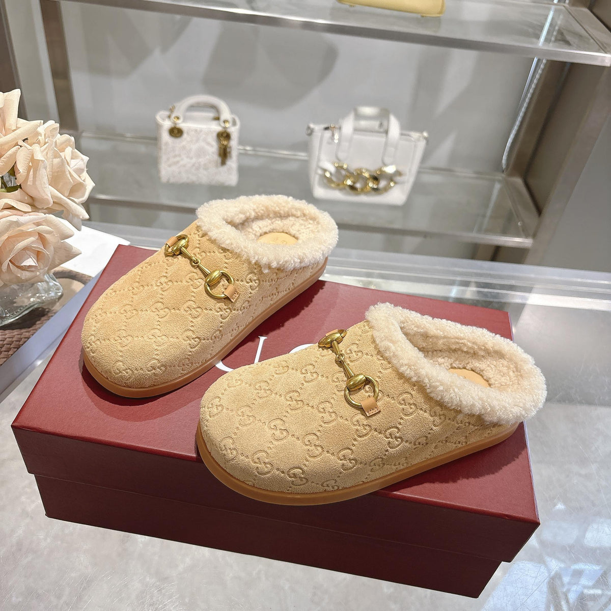 Suede & Shearling Horsebit Mules - Butterscotch