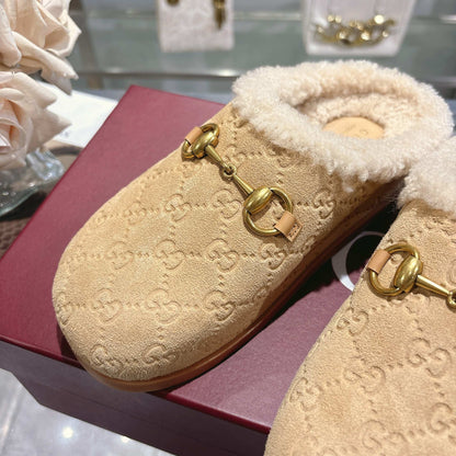Suede & Shearling Horsebit Mules - Butterscotch