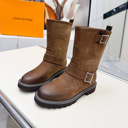 Luxury Territory Leather Boots Brown Suede Monogram
