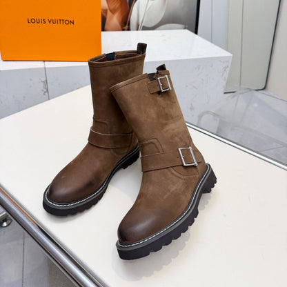 Luxury Territory Leather Boots Brown Suede Monogram