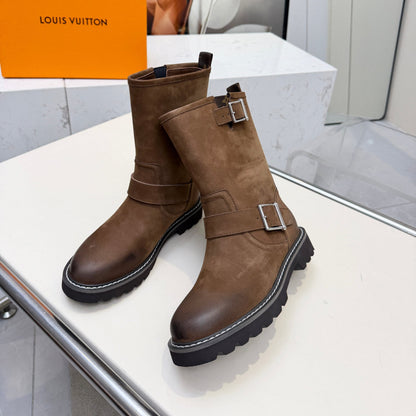 Luxury Territory Leather Boots Brown Suede Monogram