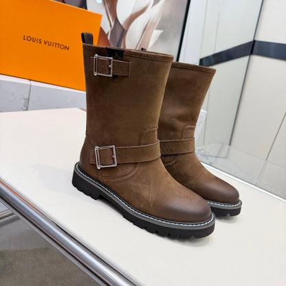 Luxury Territory Leather Boots Brown Suede Monogram