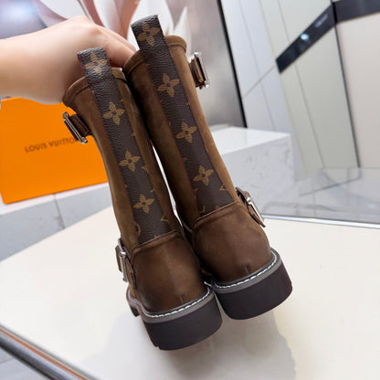 Luxury Territory Leather Boots Brown Suede Monogram