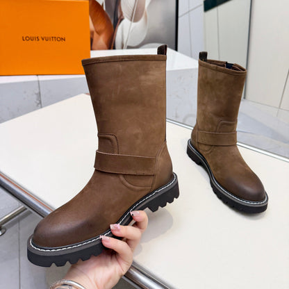 Luxury Territory Leather Boots Brown Suede Monogram