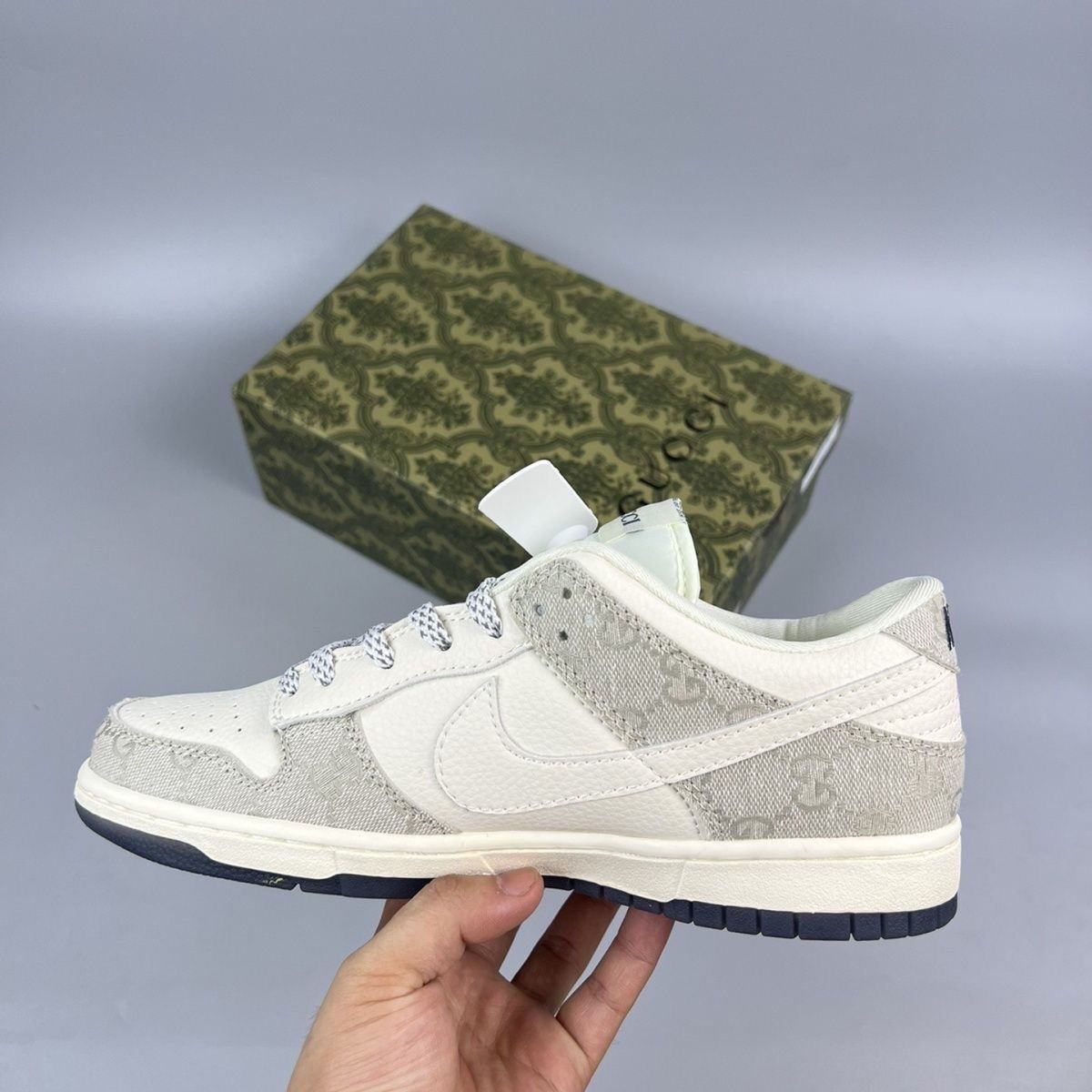 GG Monogram Low-Top Sneakers – Cream/Grey
