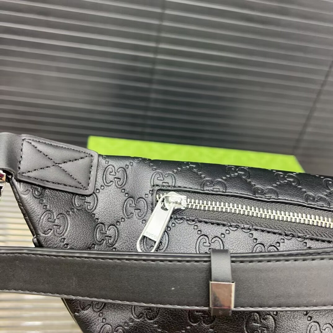 Embossed G Leather Belt Bag - Grey/Black