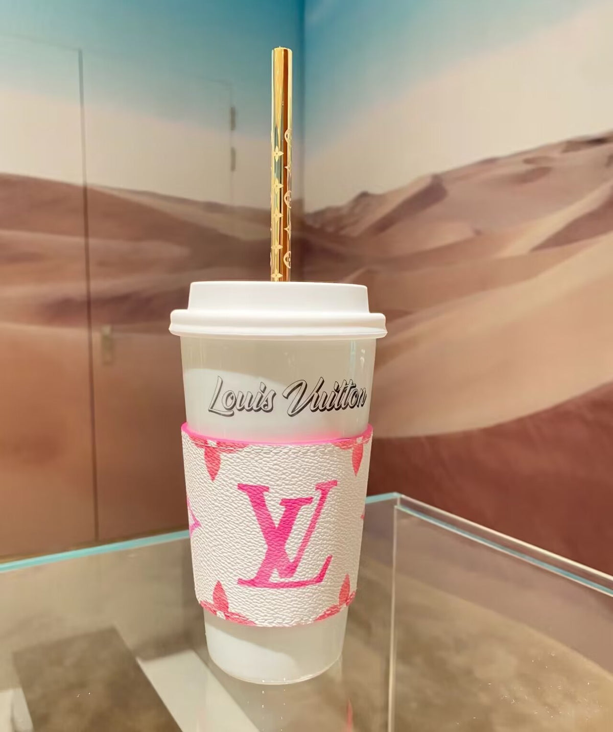 Monogram Porcelain Cup Tumbler with Sleeve - Pink
