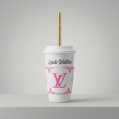 Monogram Porcelain Cup Tumbler with Sleeve - Pink