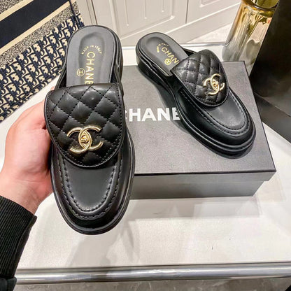 Quilted Leather Turnlock Mules
