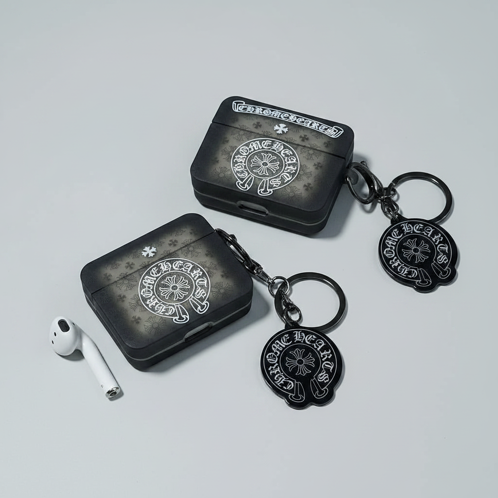 Black Chrome AirPod Case with Charm