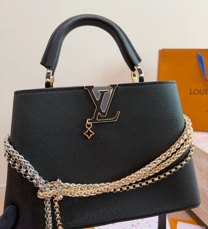 Leather Bag With Gold Silver Charm