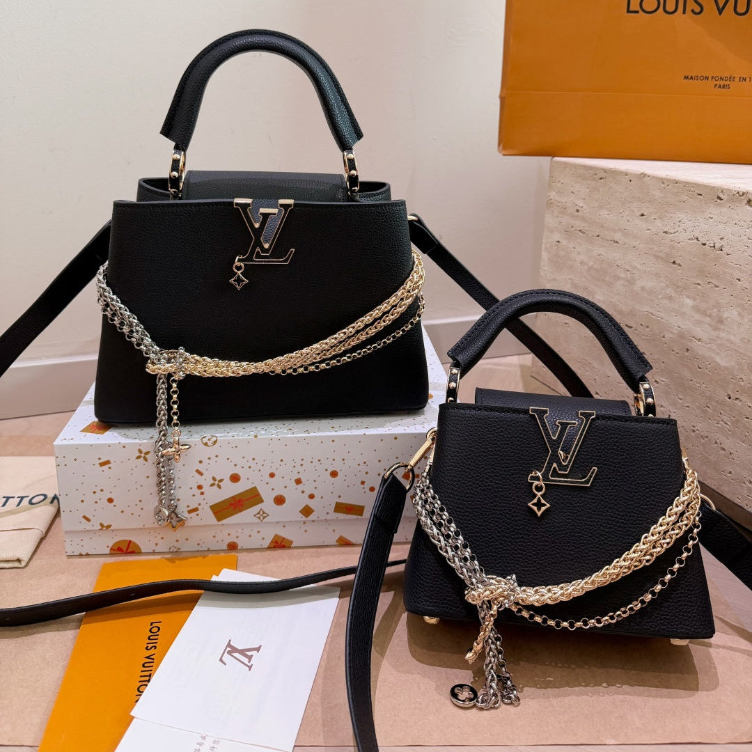 Leather Bag With Gold Silver Charm
