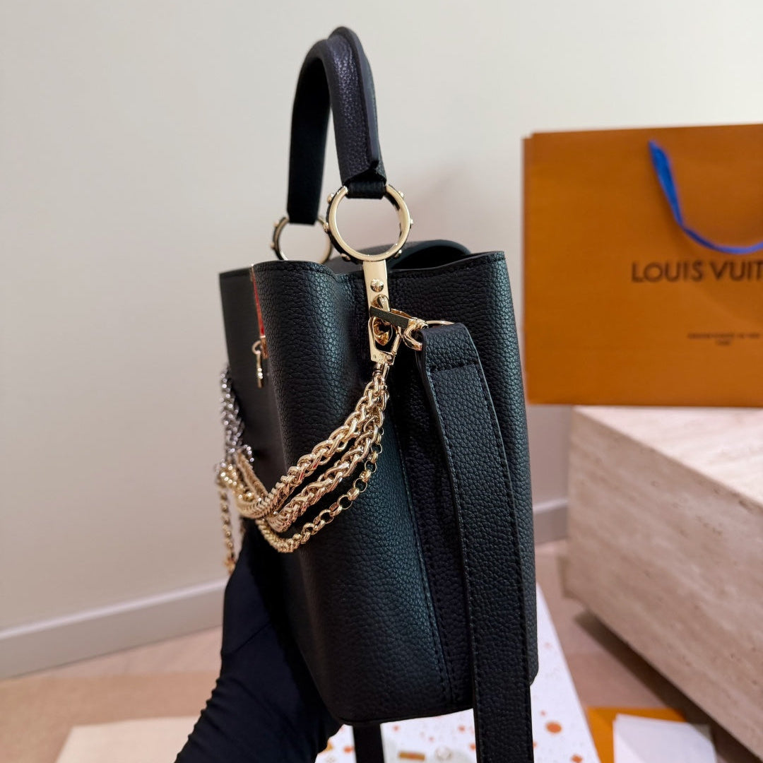 Leather Bag With Gold Silver Charm