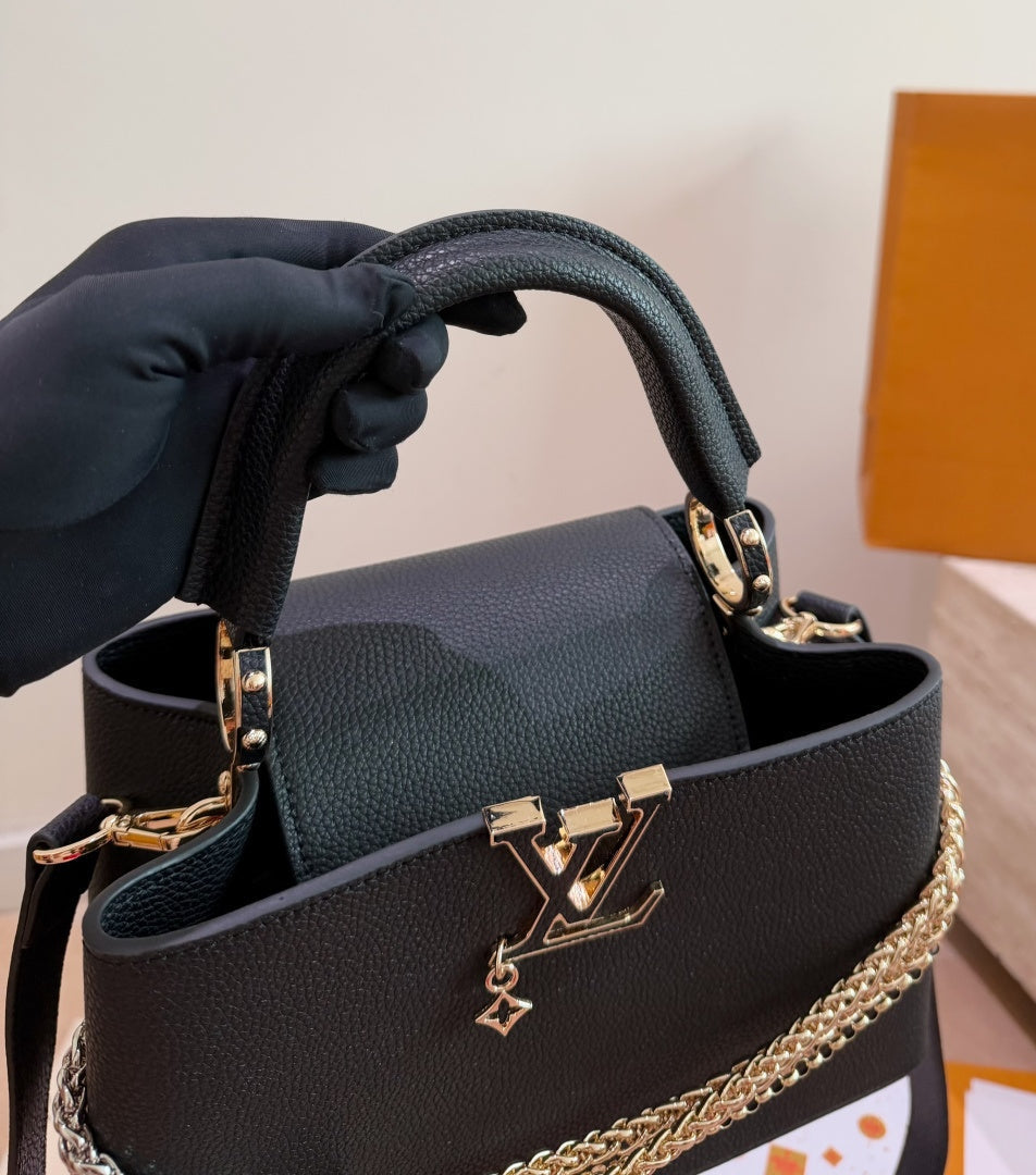 Leather Bag With Gold Silver Charm