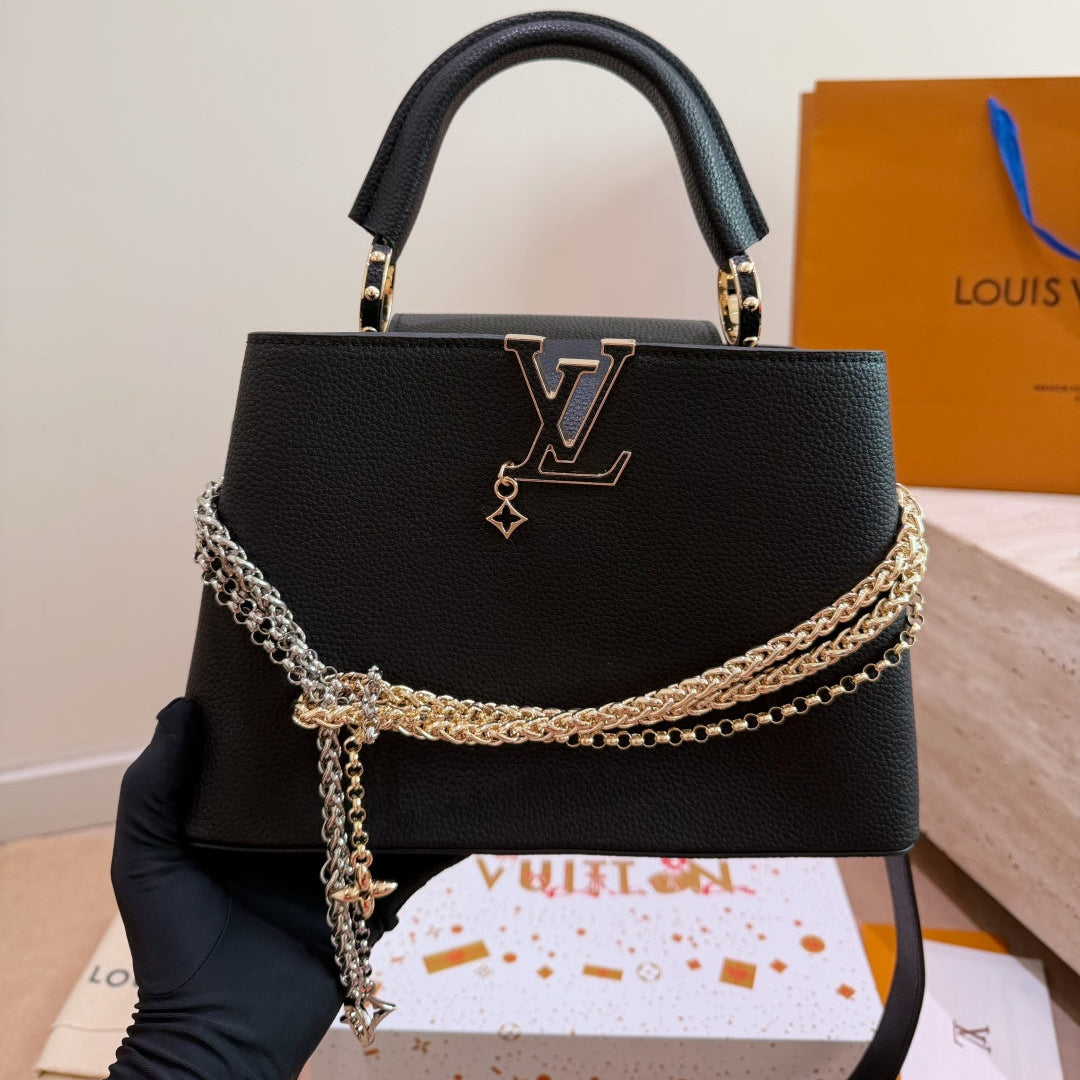 Leather Bag With Gold Silver Charm