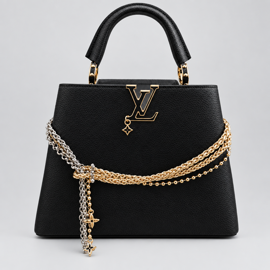 Leather Bag With Gold Silver Charm