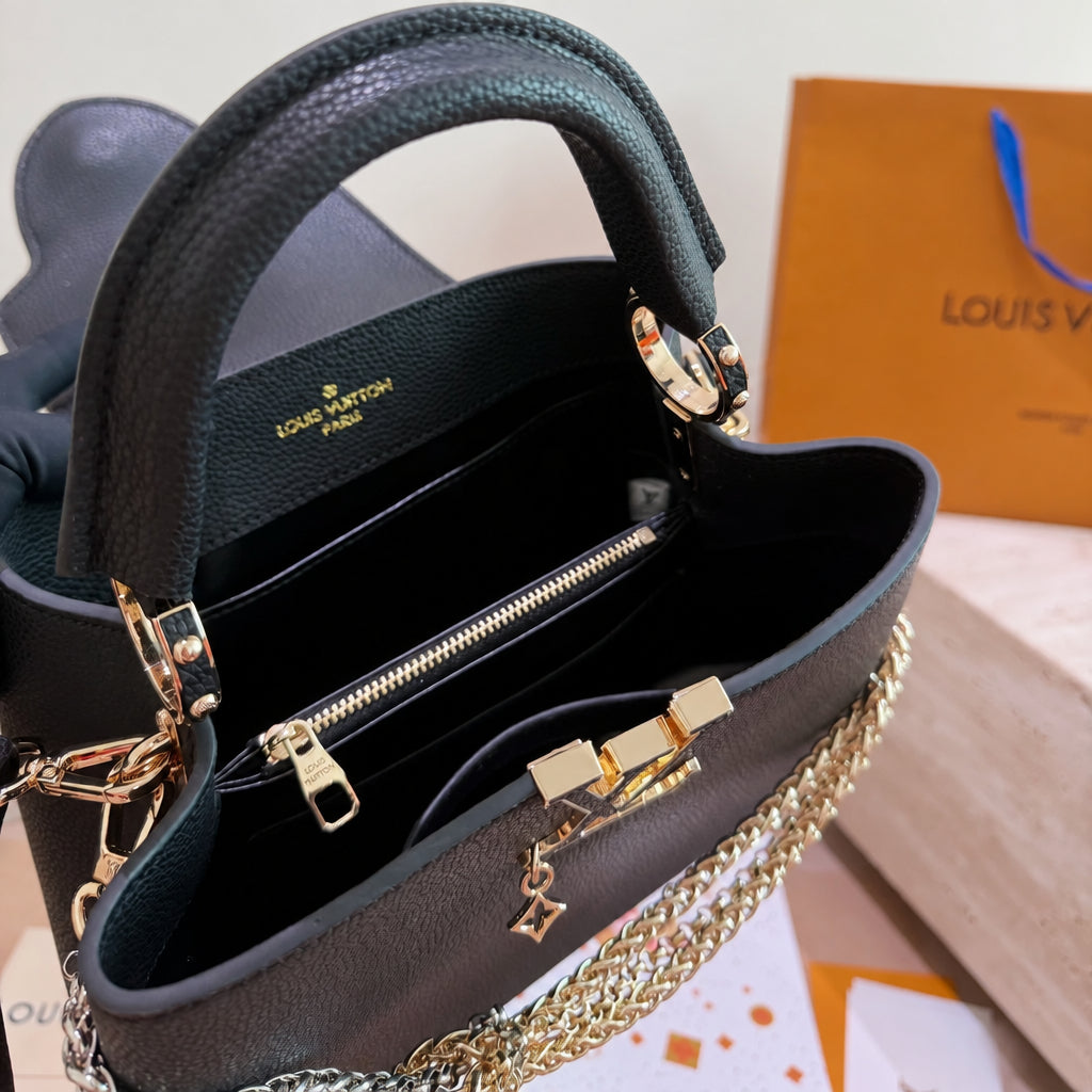 Leather Bag With Gold Silver Charm