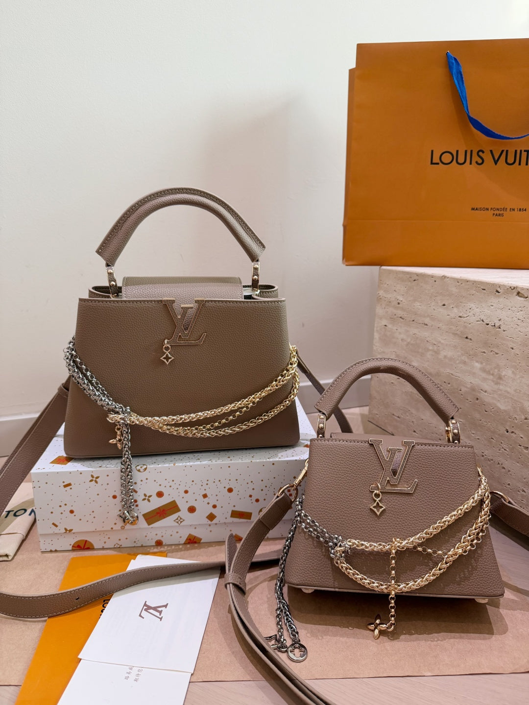Leather Bag With Gold Silver Charm