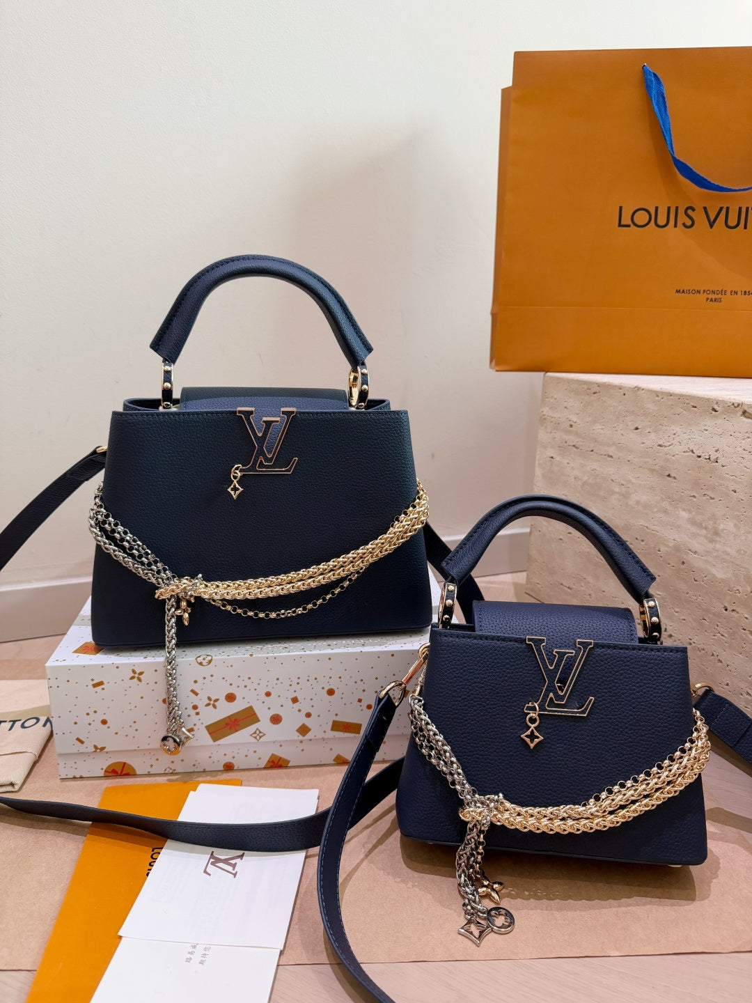 Leather Bag With Gold Silver Charm