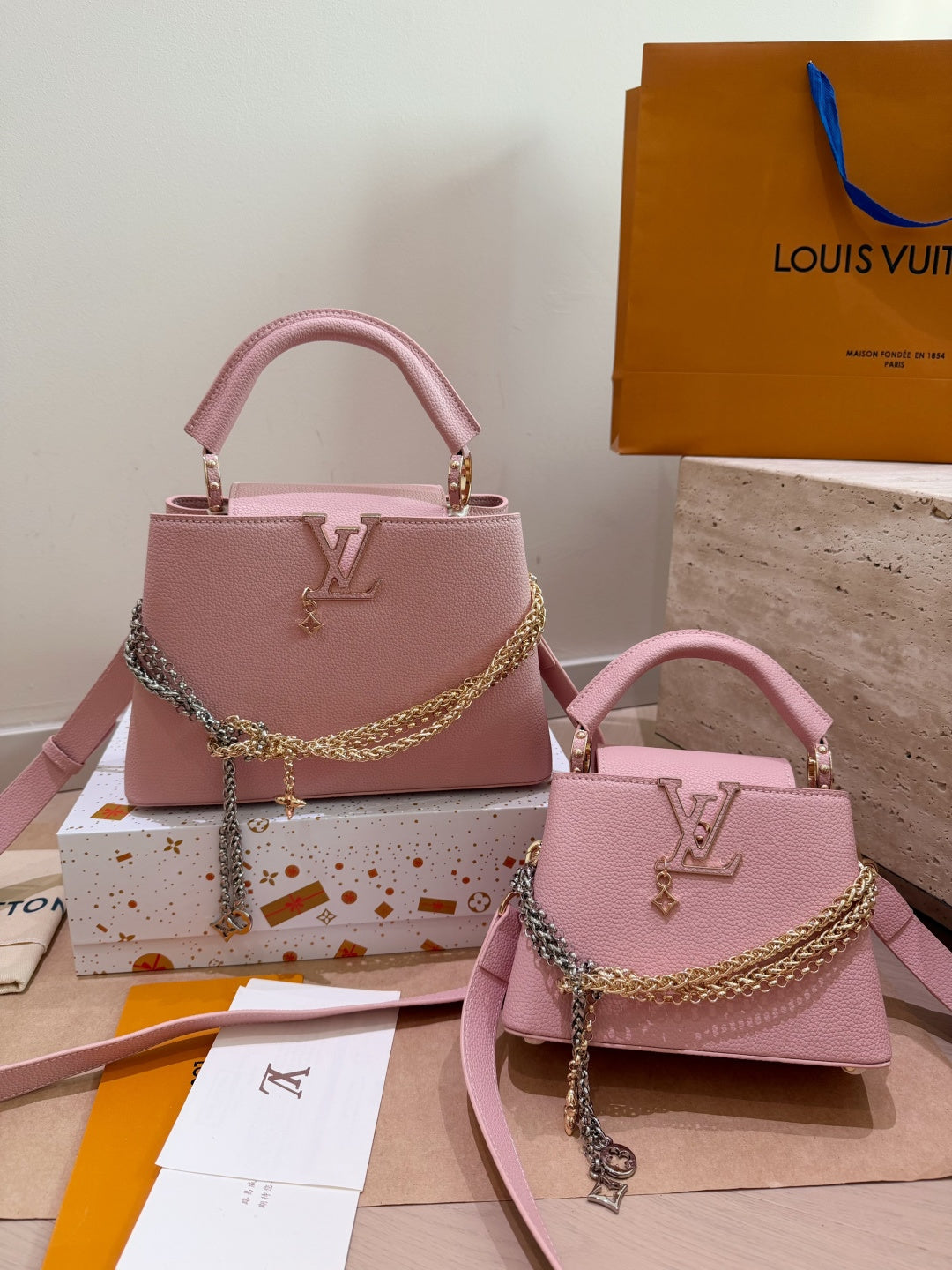 Leather Bag With Gold Silver Charm