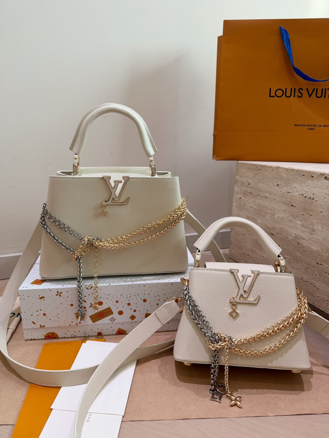 Leather Bag With Gold Silver Charm