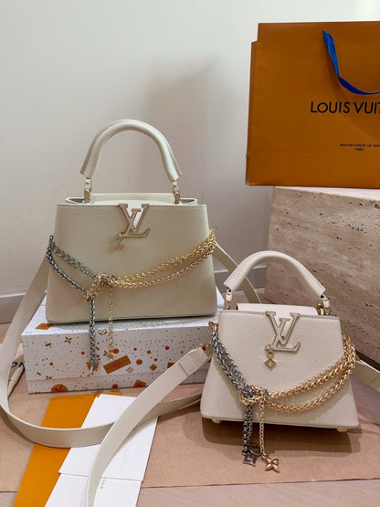 Leather Bag With Gold Silver Charm
