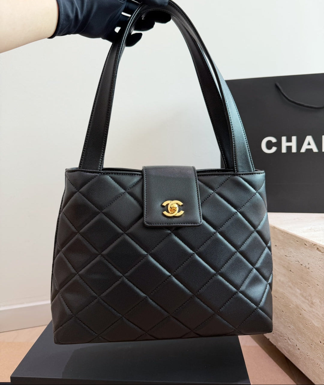 Caviar Leather Diamond Flap Tote