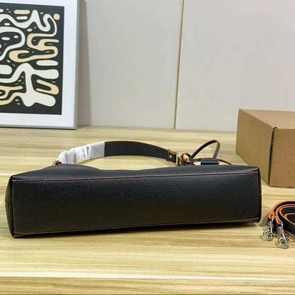 Large Leather Shoulder Bag - Black/Orange