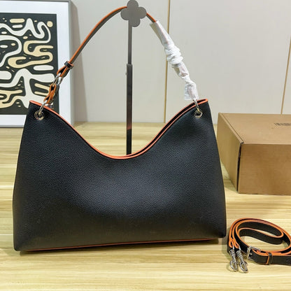 Large Leather Shoulder Bag - Black/Orange