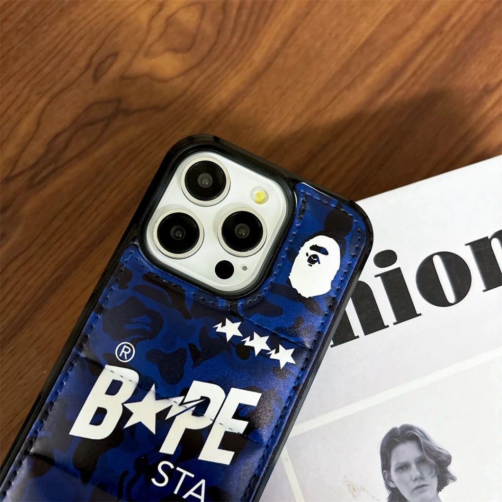 Blue Camo Design Ape Style Down Filled Puffer iPhone case