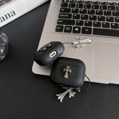 Grained Leather Look Chrome Cross AirPod Case